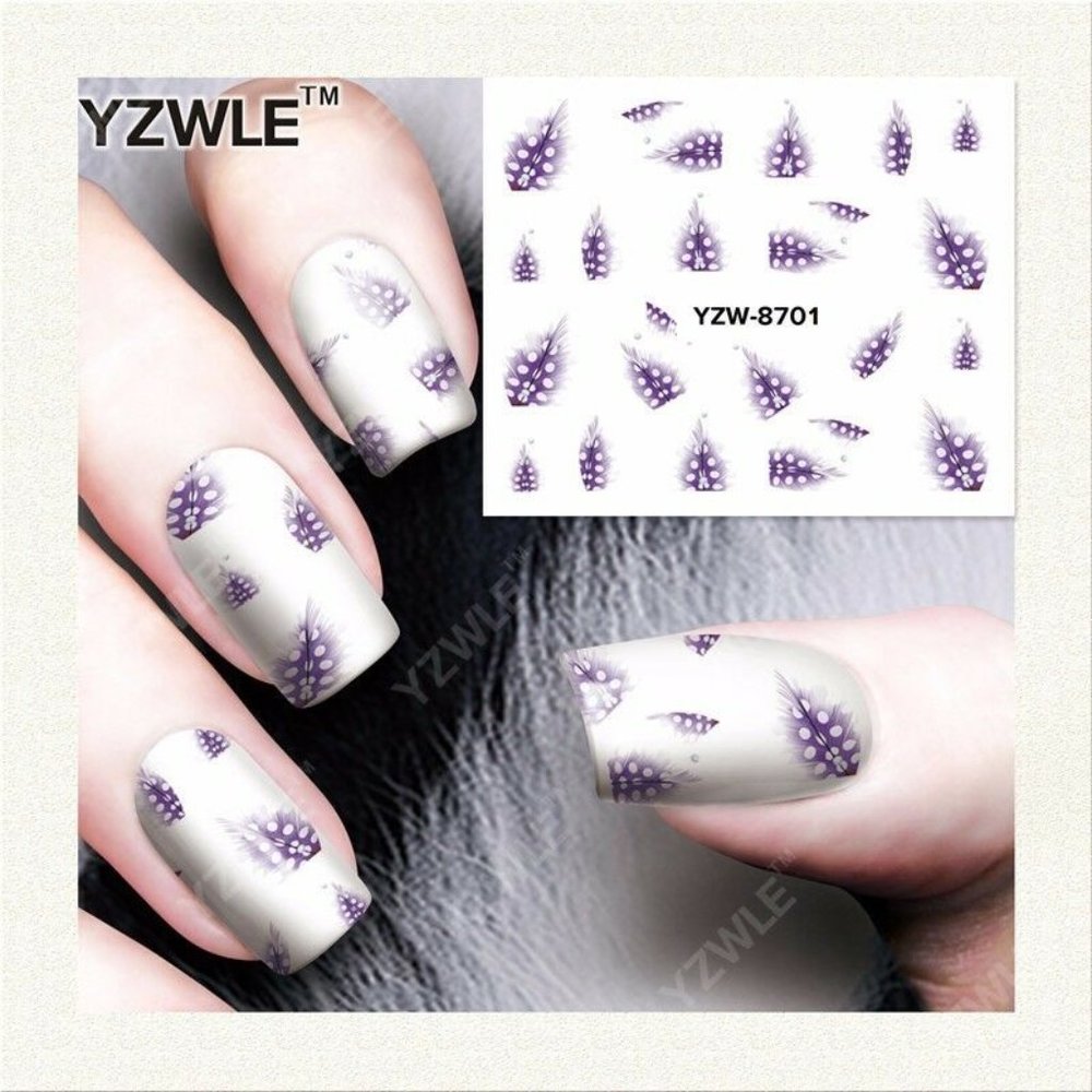 24 Purple Feather Water Nail Art Decals